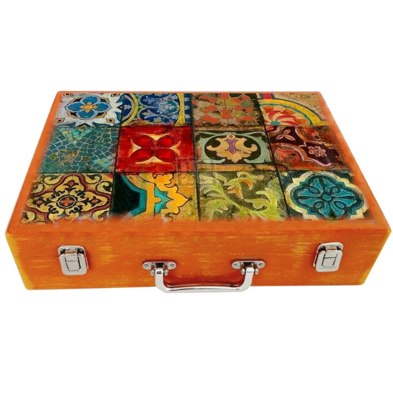 جعبه چوبی مدل چمدان طرح کاشی سنتی کد WS210