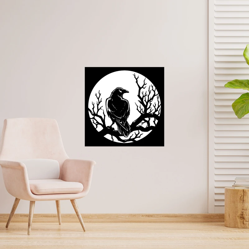 دیوارکوب طرح پرنده کلاغ و شاخه درخت مدل A1728-4040