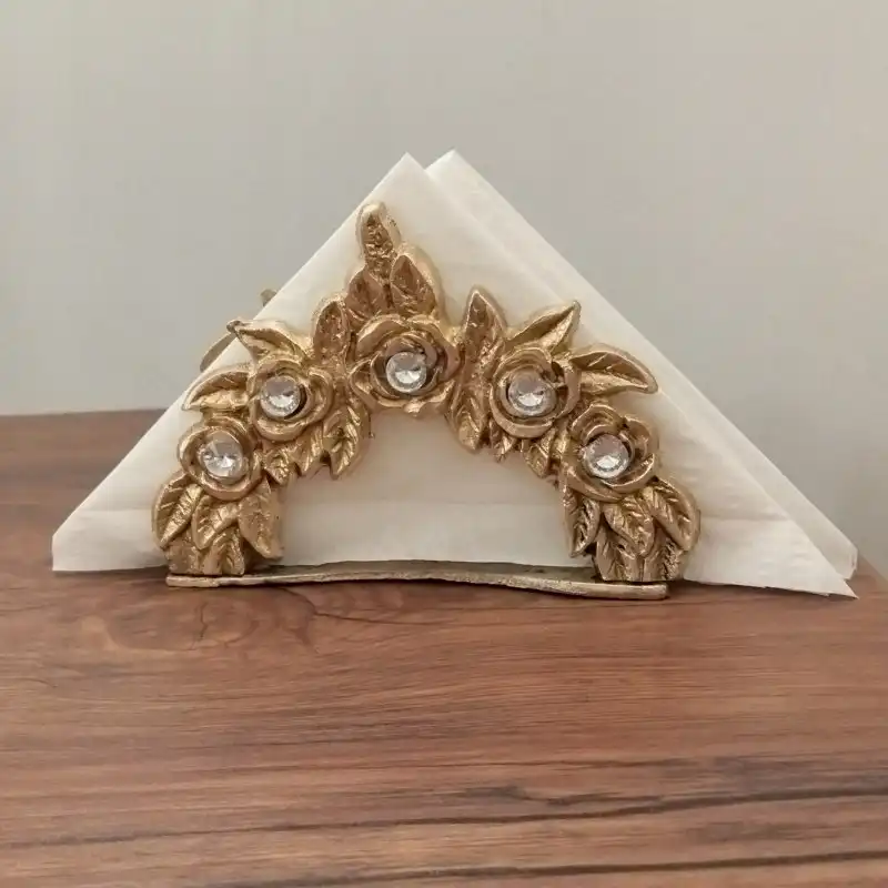 جای دستمال کاغذی برنجی مدل گل رز کد H-1230