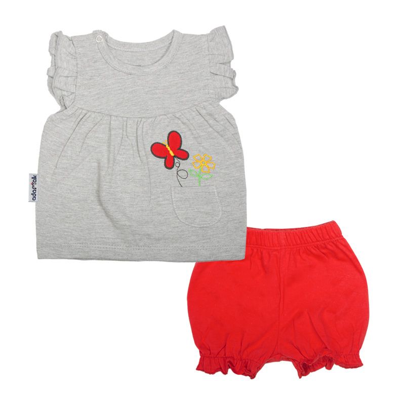ست پیراهن و شورت نوزادی آدمک مدل پروانه و گل کد 160003 رنگ قرمز -  - 1
