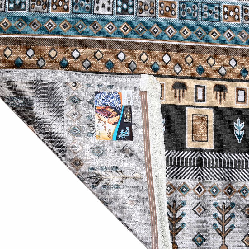 گلیم ماشینی دنیای فرش مدل نرگس نسکافه ای کد 2025