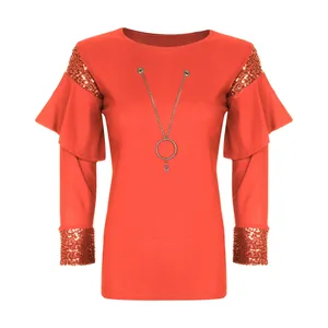 بلوز زنانه مدل 525 آستین پولک رنگ صورتی