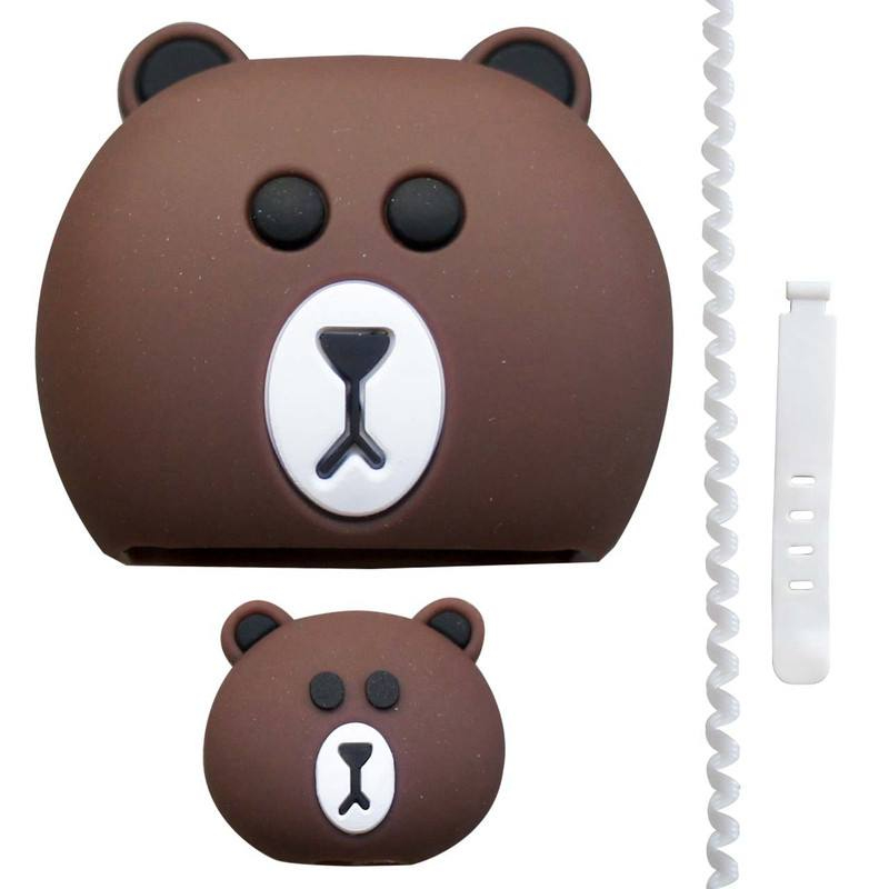 محافظ کابل طرح TEDDY به همراه محافظ شارژر دیواری 20 وات اپل مجموعه 4 عددی