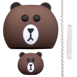 محافظ کابل طرح TEDDY به همراه محافظ شارژر دیواری 20 وات اپل مجموعه 4 عددی