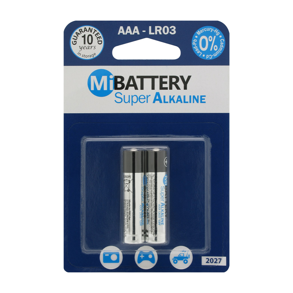 باتری نیم قلمی مدل mi Super Alkaline LR03 بسته 2 عددی