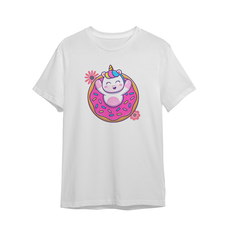 تی شرت آستین کوتاه دخترانه مدل یونیکورن با مزه کد 0062 رنگ سفید