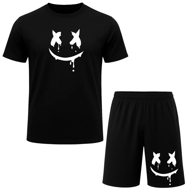 ست تیشرت آستین کوتاه و شلوارک راحتی مردانه مدل A65 طرح مارشملو