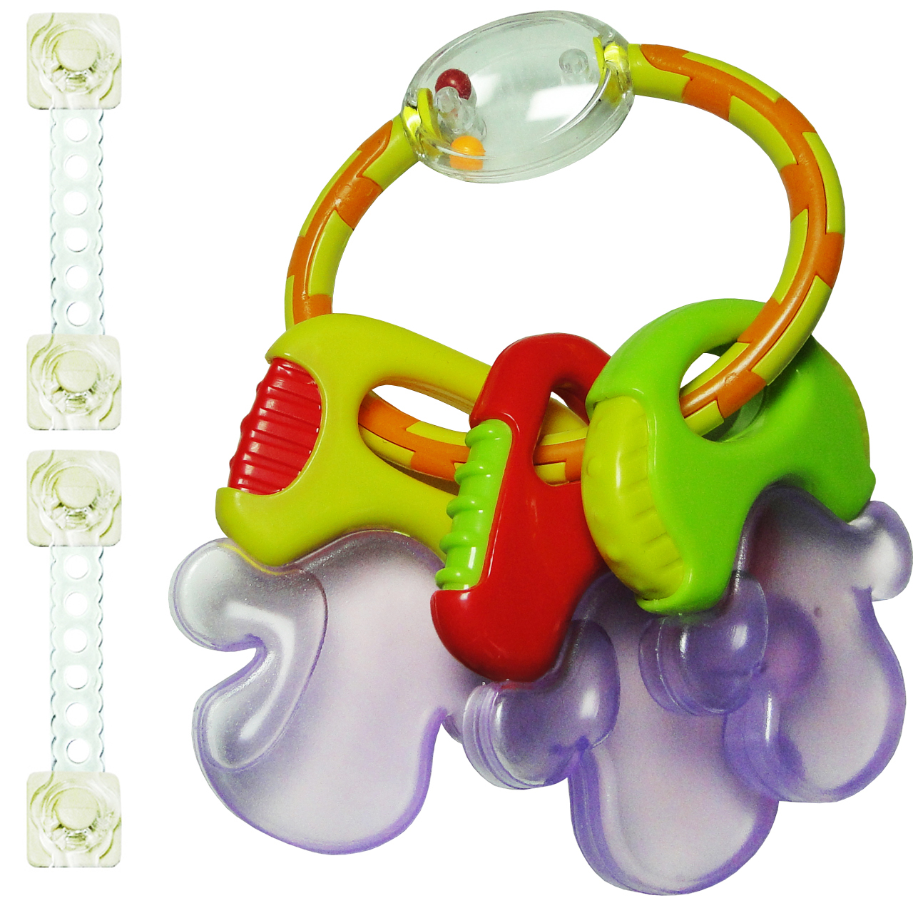 دندان گیر و جغجغه مدل Toys Word همراه 2 عدد قفل کابینت مدل ایمن ساز