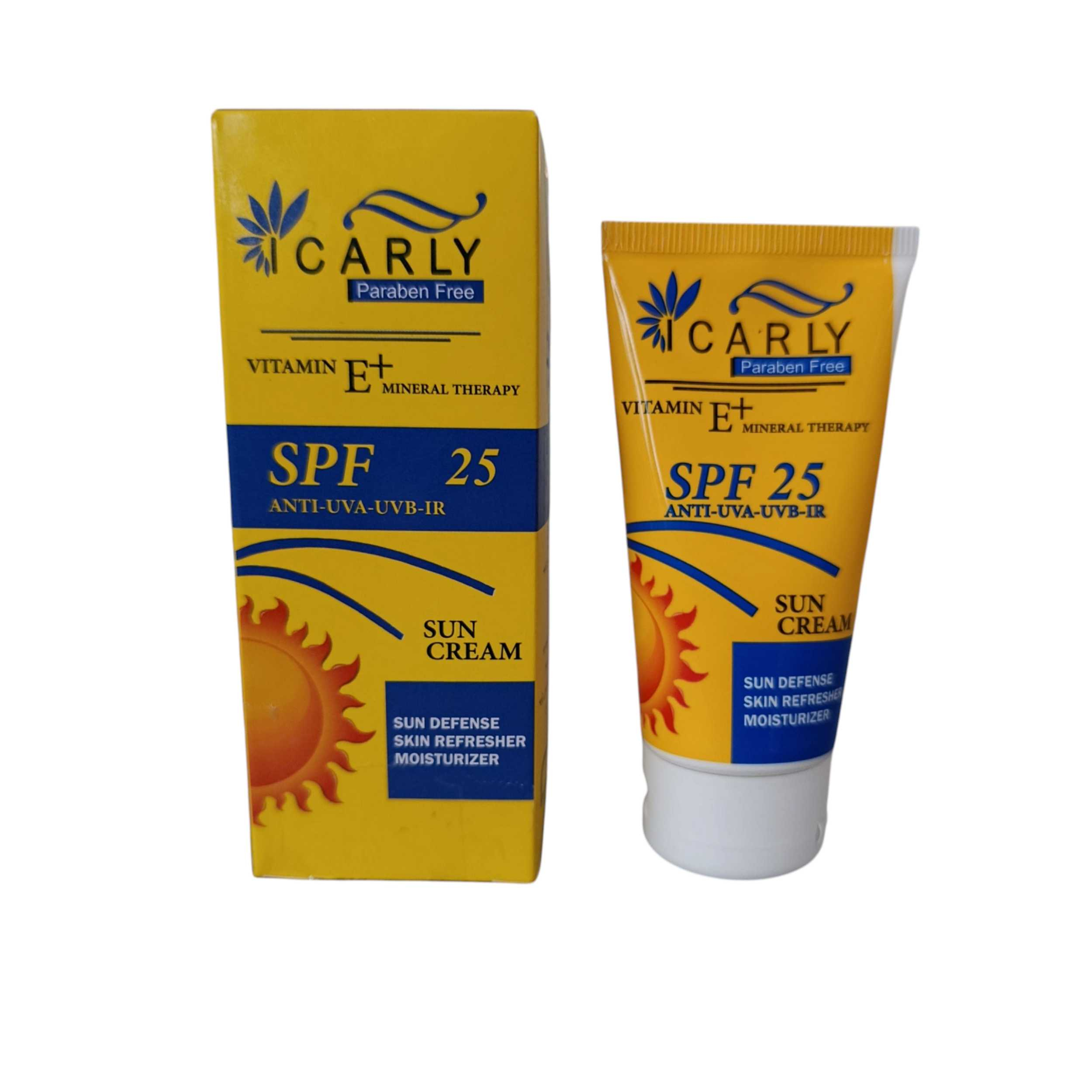 کرم ضد آفتاب بدون رنگ صورت و گردن آی کارلی SPF ۲۵ مدل ویتامین E مناسب برای انواع پوست حجم ۵۰ میلیلیتر