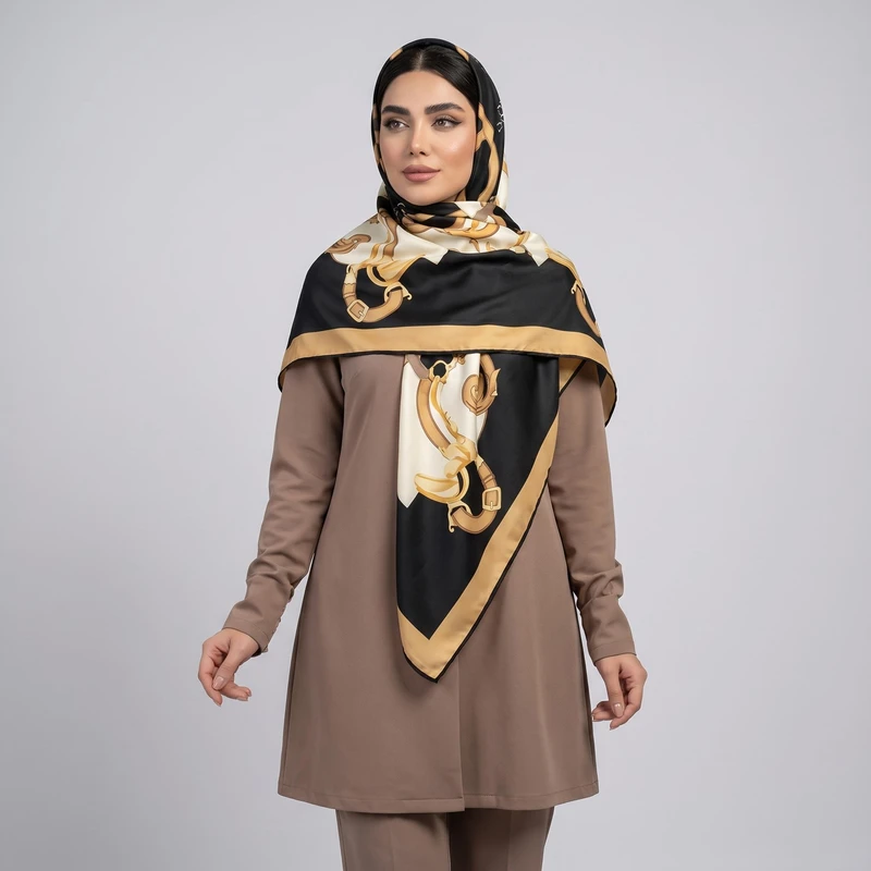 روسری زنانه مدل ابریشم دور دست دوز کد 6057