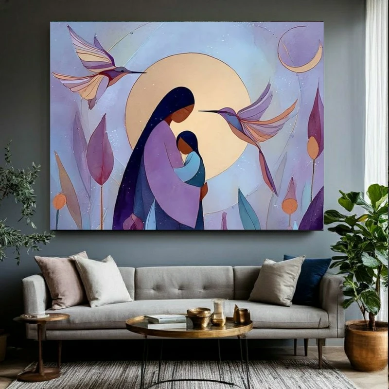 تابلو بوم طرح مخمل آغوش مادرانه مدل ماه کامل کد PY491