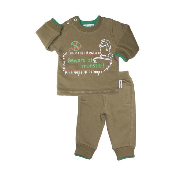 ست تی شرت و شلوار نوزادی آدمک مدل مانستر کد 117032رنگ زیتونی