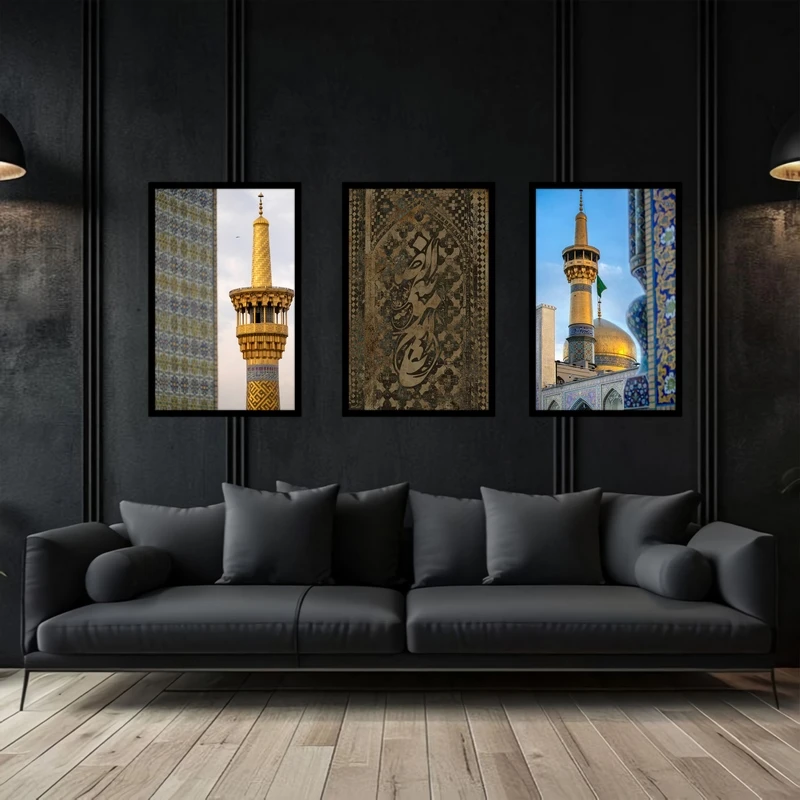 تابلو بکلیت طرح تصویر مذهبی حرم امام رضا (ع) مدل B-bu3735 مجموعه 3 عددی