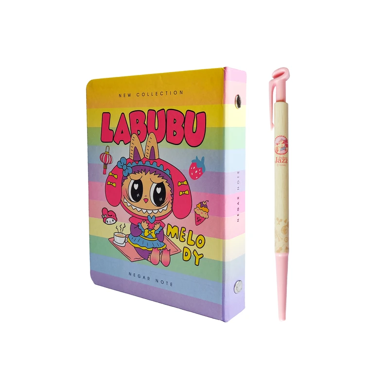 دفتر کلاسوری 100 برگ نگار مدل فانتزی طرح لبوبو به همراه خودکار