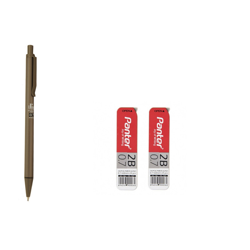 مداد نوکی 0.7 میلی متری پنتر مدل Iron Brown به همراه دو بسته نوک مداد نوکی 0.7 سایز 0.5