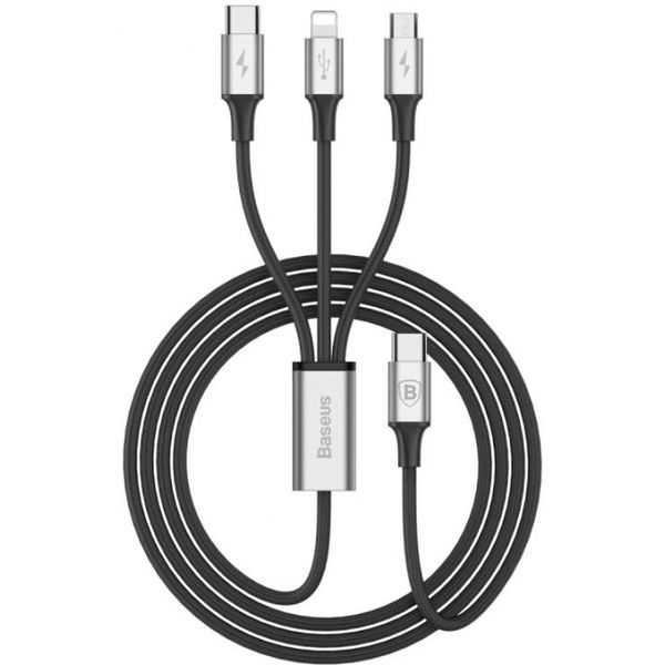 کابل تبدیل USB-C به Lightning / MicroUSB / USB-C باسئوس مدل Rapid طول 1.2 متر کابل تبدیل USB-C به Lightning / MicroUSB / USB-C باسئوس مدل Rapid طول 1.2 متر