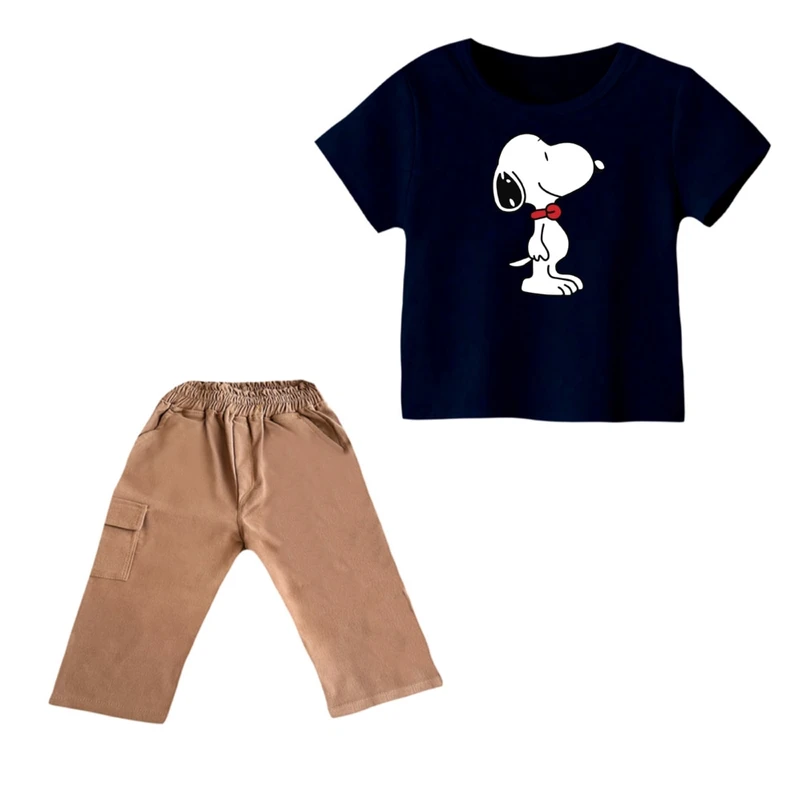 ست تی شرت و شلوارک پسرانه مدل اسنوپی کد ۸۶ رنگ سورمه ای