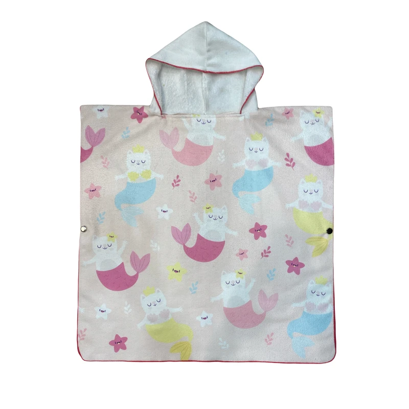 حوله پالتویی کودک مدل پانچو طرح گربه ای سایز 70x70 سانتی‌متر