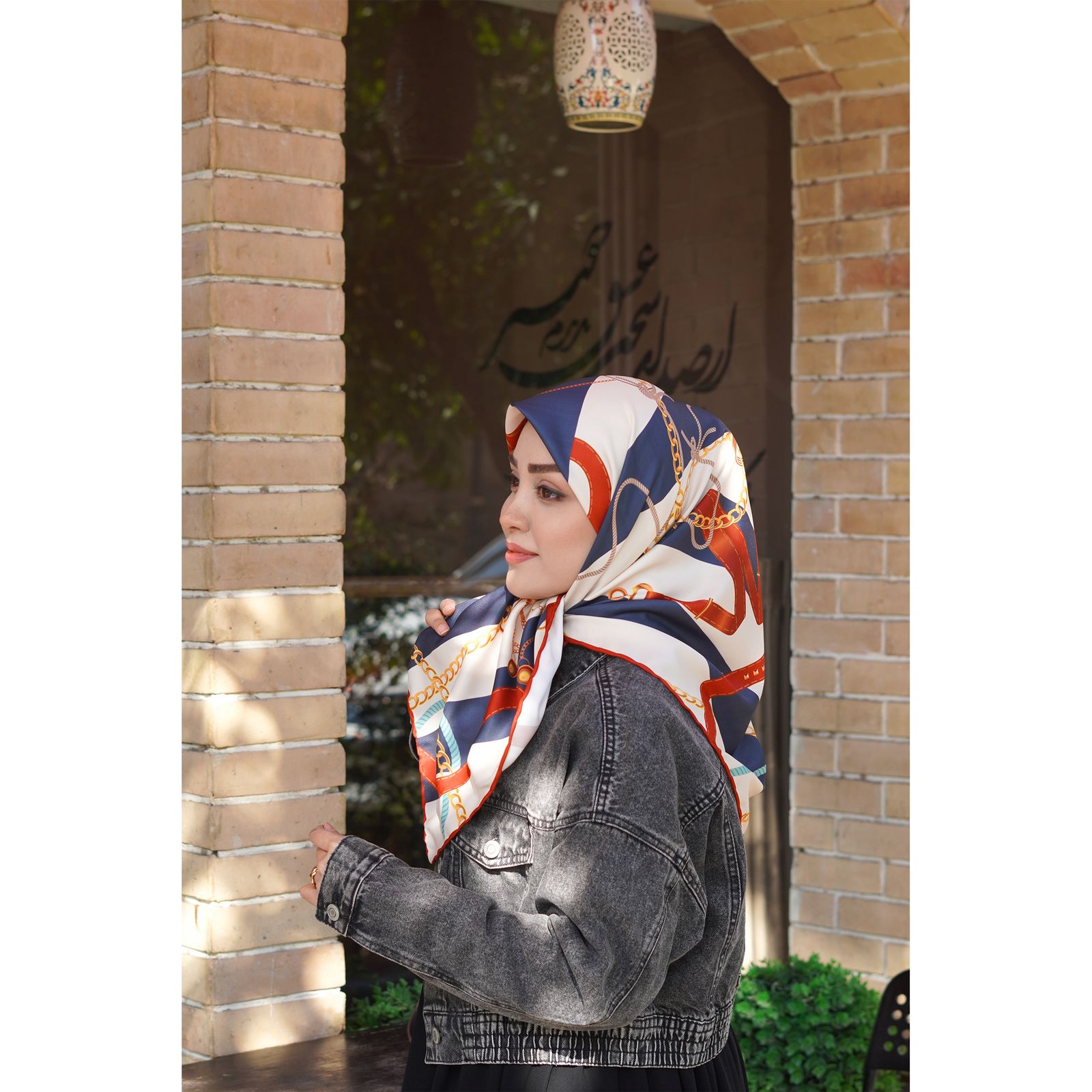 روسری زنانه مدل ابریشم روز مادر طرح زنجیری جدید کد ana-2955 - - 4