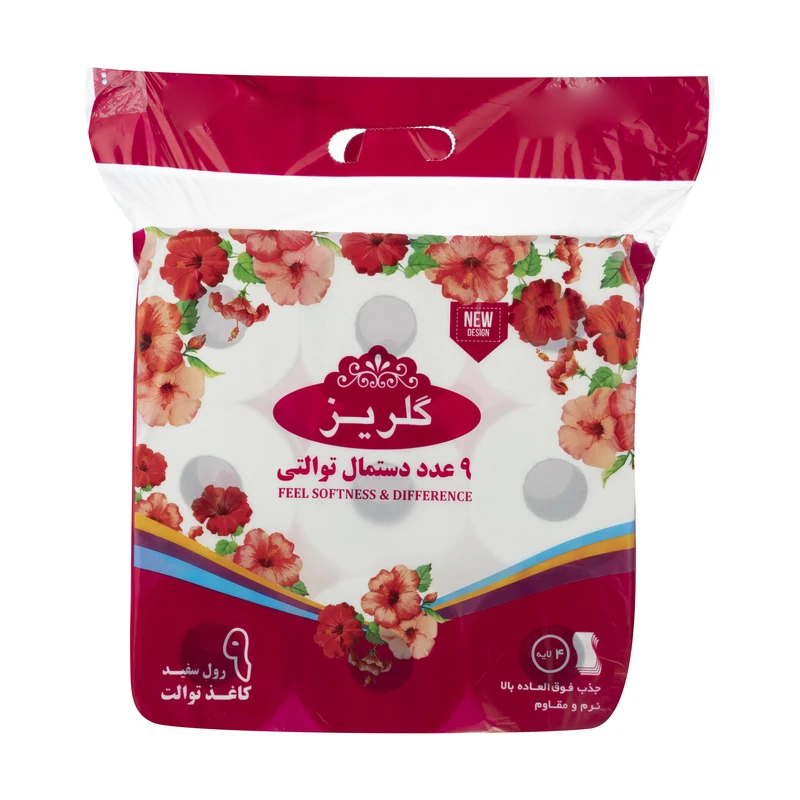 دستمال توالت گلریز مدل سفید بسته 9 عددی 