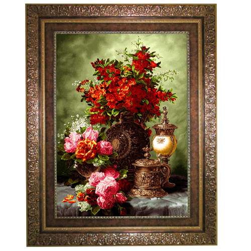 تابلو فرش ماشینی نقش نگار رضوی طرح گل کد 2265KC