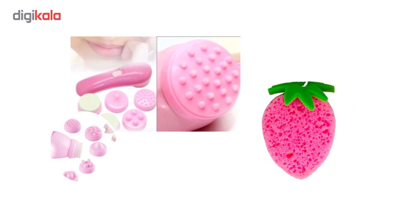 ماساژور صورت 5 کاره مدل Skin Relief به همراه اسفنج شست و شوی بدن مدل Strawberries