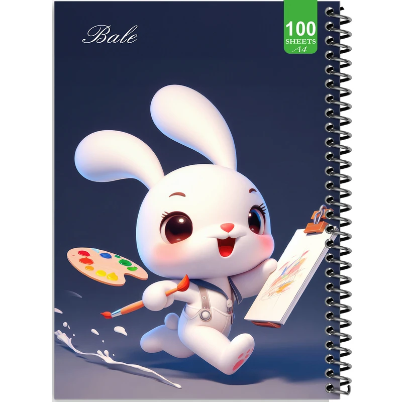 دفتر نقاشی 100 برگ بله طرح فانتزی خرگوش کوچولوی نقاش کد A4-N200