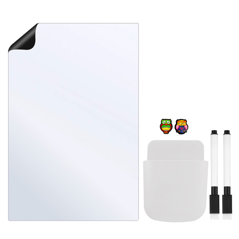 تخته وایت برد مغناطیسی هوم اند فریج مدل 06 سایز 20x15 سانتیمتر به همراه نگهدارنده و ماژیک و مگنت یخچال مجموعه 6 عددی