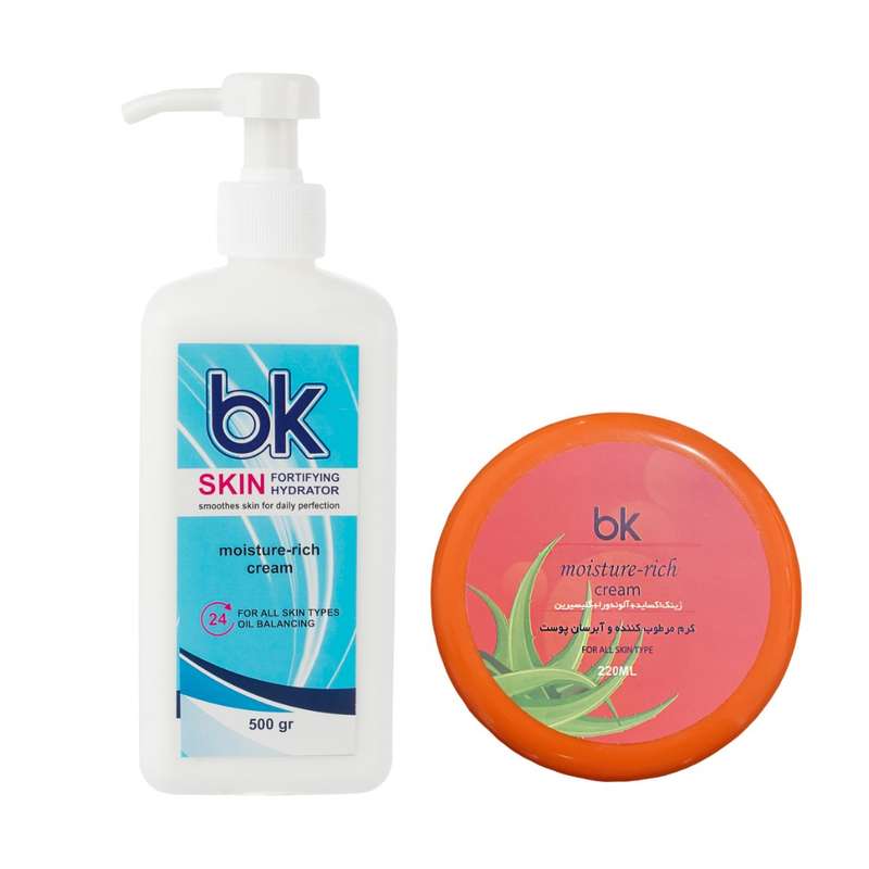 کرم مرطوب کننده بی کی مدل گیلیسیرین حجم 220 میلی لیتر به همراه کرم مرطوب کننده بی کی حجم 500 میلی لیتر