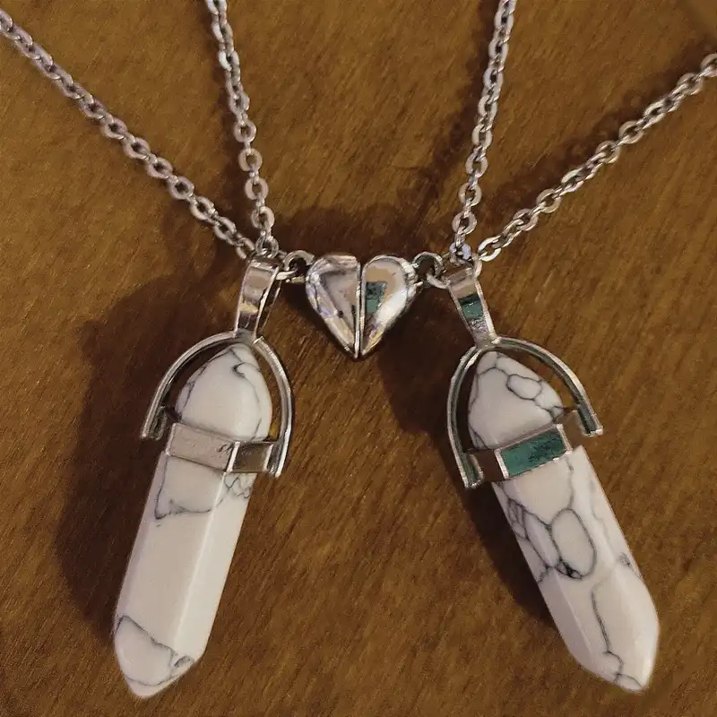 گردنبند مدل مگنتی طرح سنگی ماربل مجموعه 2 عددی