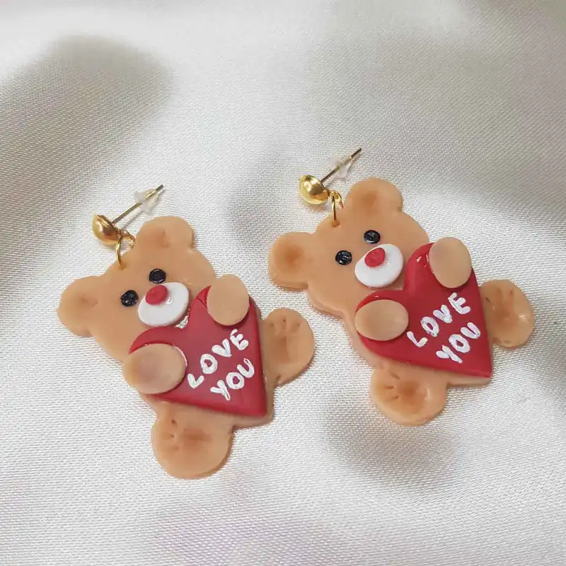 گوشواره زنانه ماه فام مدل تدی و قلب