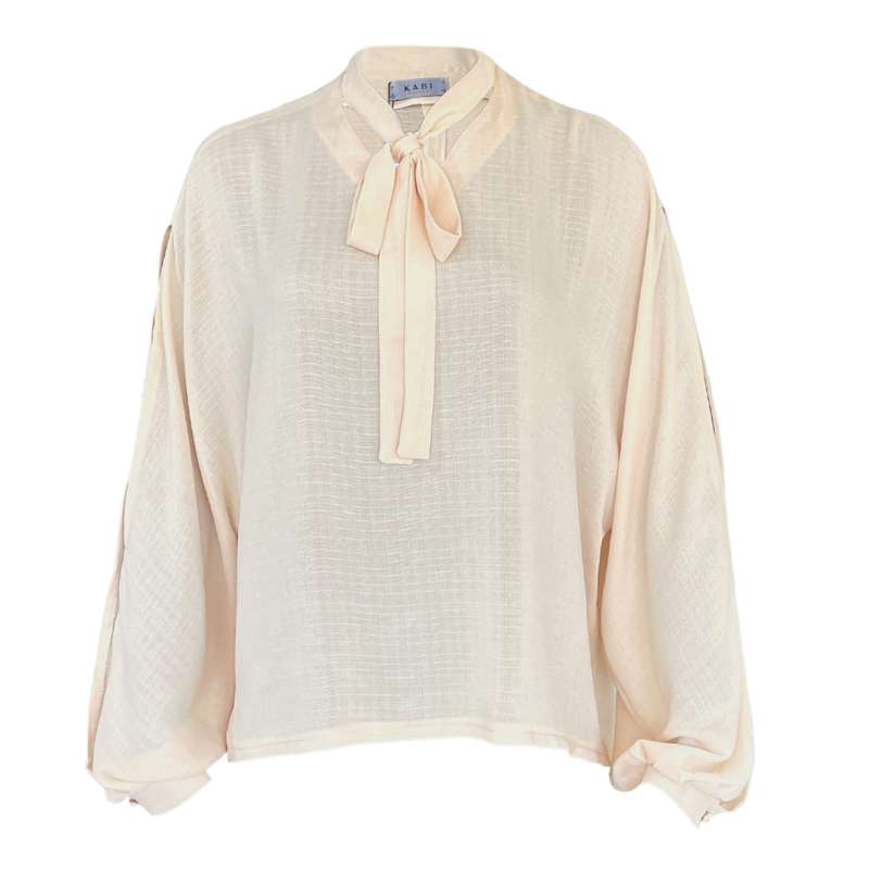 بلوز آستین بلند زنانه مدل یقه کرواتی فری رنگ کرم