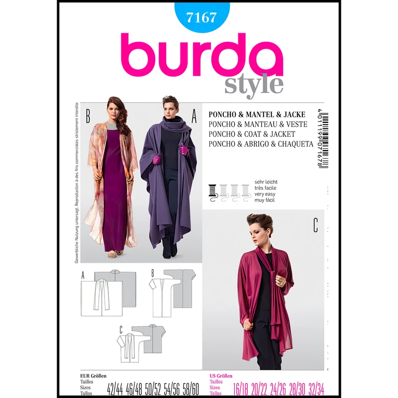 الگو خیاطی پانچو و مانتو زنانه بوردا استایل کد 7167 سایز 42 تا 60 متد مولر