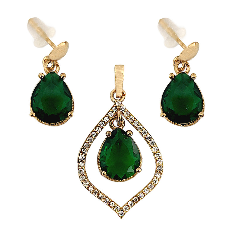 نیم ست طلا 18 عیار زنانه طلا و جواهرسازی افرا مدل زمرد ۳۴۶