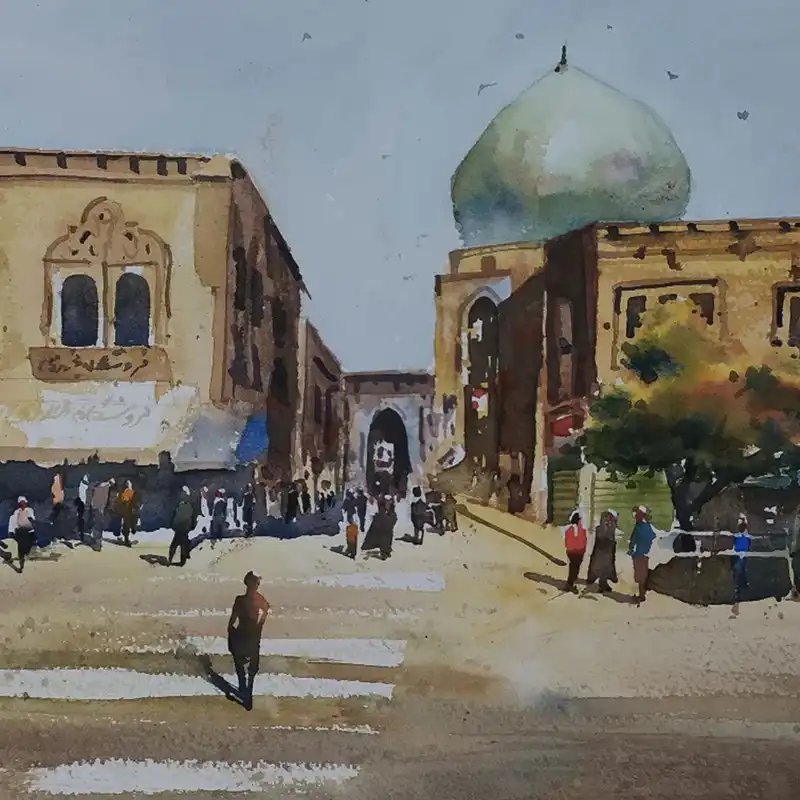 نقاشی آبرنگ طرح بازار کد 103