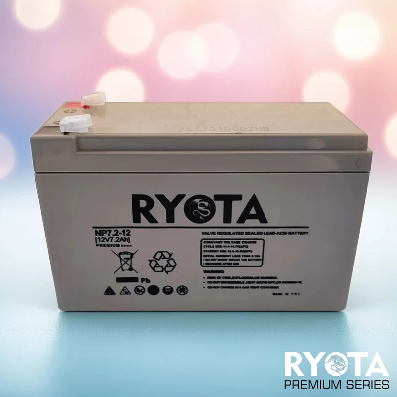 عکس شماره 6 : باتری ups با ولتاژ 12 ولت و شدت جریان 7.2 آمپرساعت ریوتا مدل np7.2-12-premium