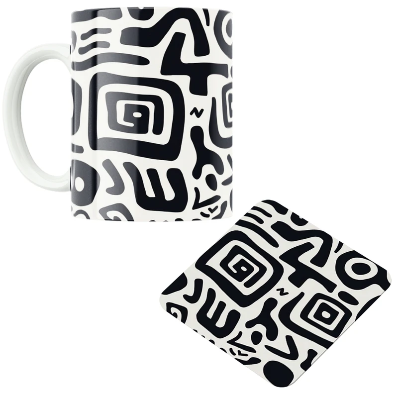 ماگ پاد آفرین مدل اشکال و خطوط کد DKC616 به همراه زیر لیوانی