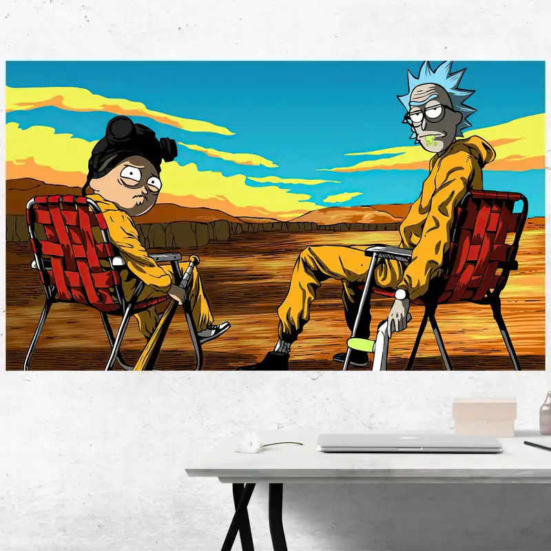 تابلو شاسی مدل گیمینگ طرح پوستر باکیفیت سریال ریک و مورتی سبک برکینگ بد rick & morty کد 1078