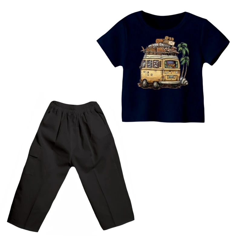 ست تی شرت و شلوارک پسرانه مدل ماشین کد 7