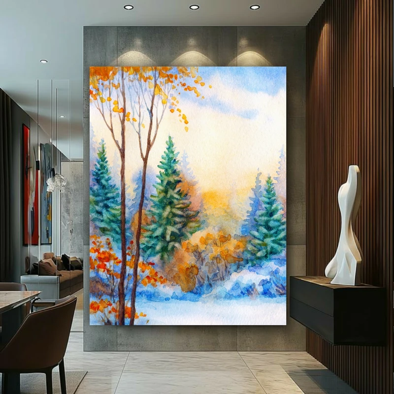  تابلو بوم طرح مخمل منظره مدل زمستانی کد BK22793