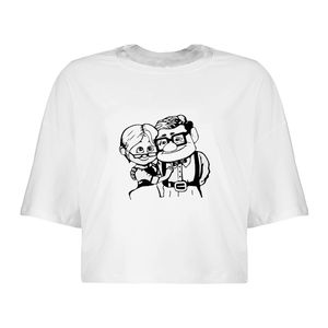 کراپ تی‌شرت آستین کوتاه زنانه مدل up کد Da 595S