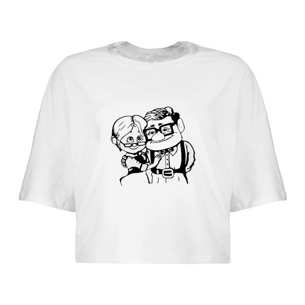 کراپ تی‌شرت آستین کوتاه زنانه مدل up کد Da 595S