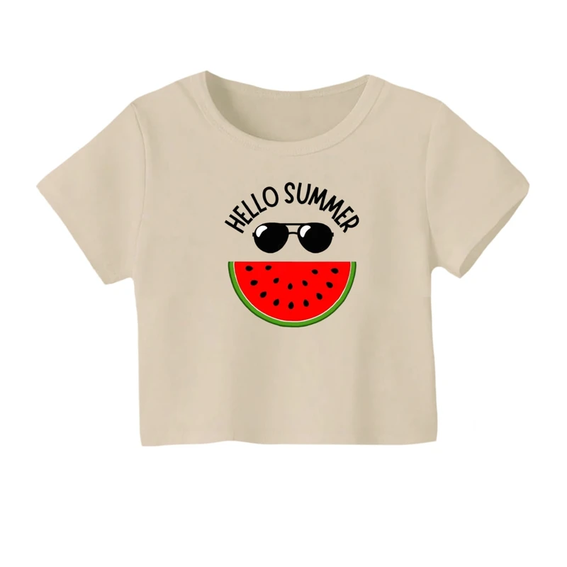 کراپ‌ تی‌شرت آستین کوتاه زنانه مدل هندوانه یلدایی کد 10