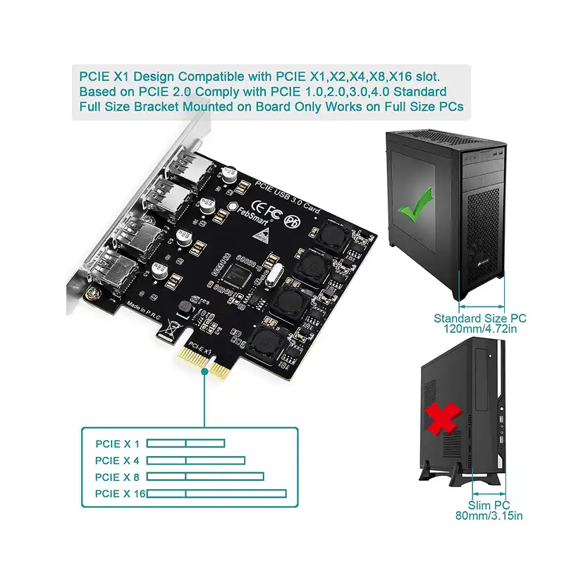 کارت 4 پورت USB 3.0 به pci-e مدل febsmart