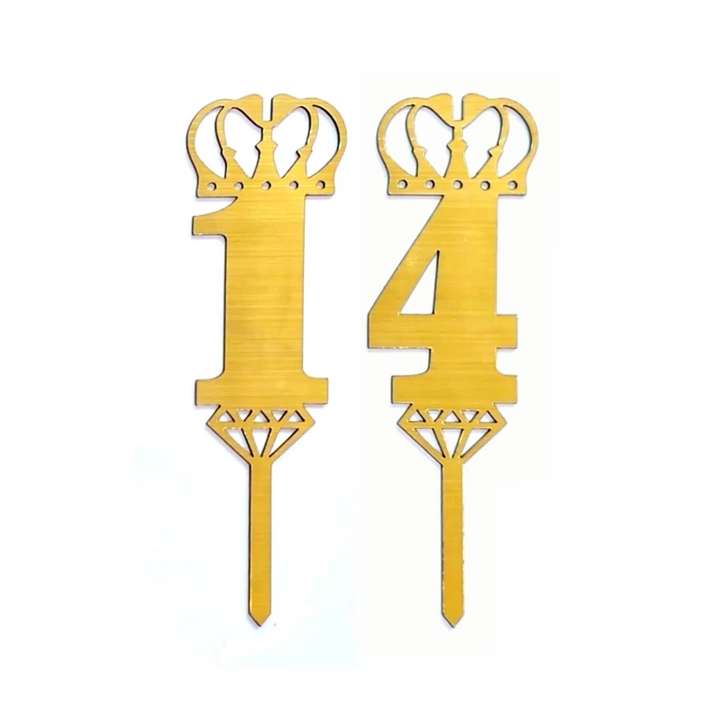 تاپر کیک مدل عدد 14 طرح الماس شمعدار مجموعه 2 عددی