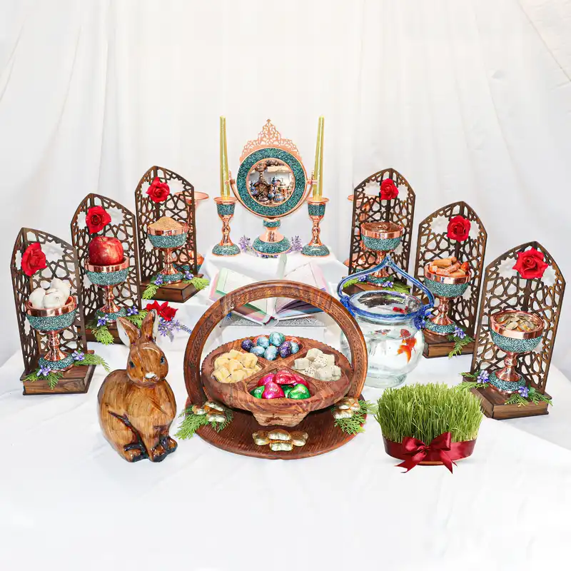 ست 9 تکه هفت سین فیروزه کوبی مدل تاج دار کد 301211Rock