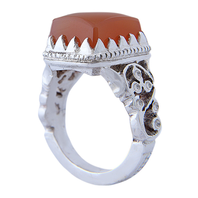 انگشتر نقره مردانه مدل رکاب دستساز عقیق یمنی پرتقالی شرف الشمس دار کد AM_4970