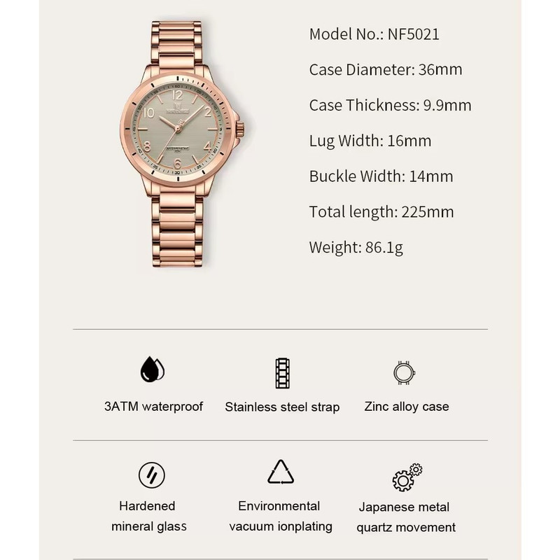 ساعت مچی عقربه ای زنانه نیوی فورس مدل NF5021RGGYRG