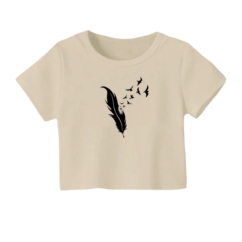 کراپ‌ تی‌شرت آستین کوتاه زنانه مدل پر