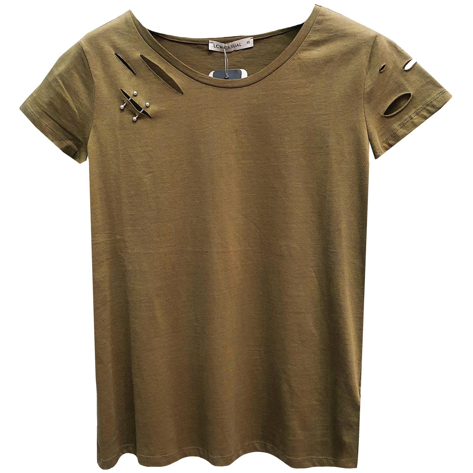 تی شرت آستین کوتاه زنانه ال سی وایکیکی مدل پیرسینگ دار کد 01 -  - 1